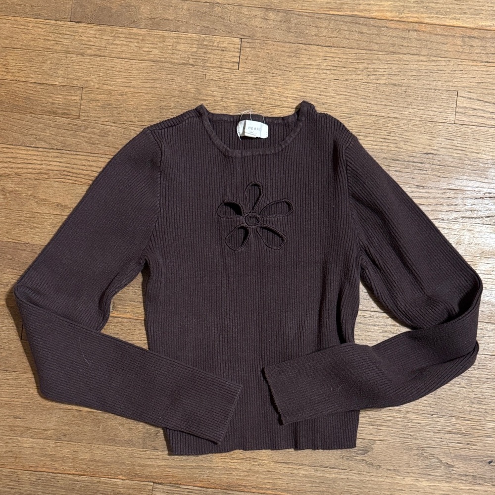 La Hearts Chocolate Ribbed Knit Top
